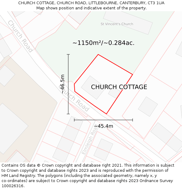 CHURCH COTTAGE, CHURCH ROAD, LITTLEBOURNE, CANTERBURY, CT3 1UA: Plot and title map