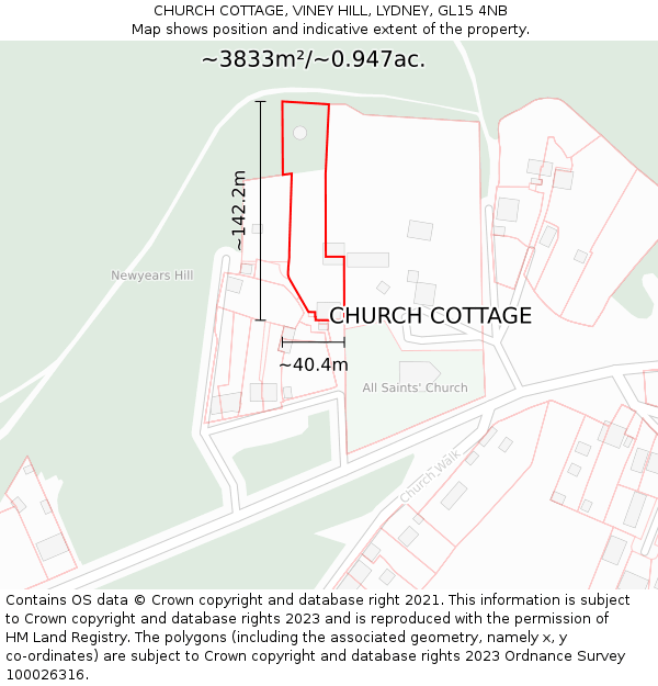 CHURCH COTTAGE, VINEY HILL, LYDNEY, GL15 4NB: Plot and title map