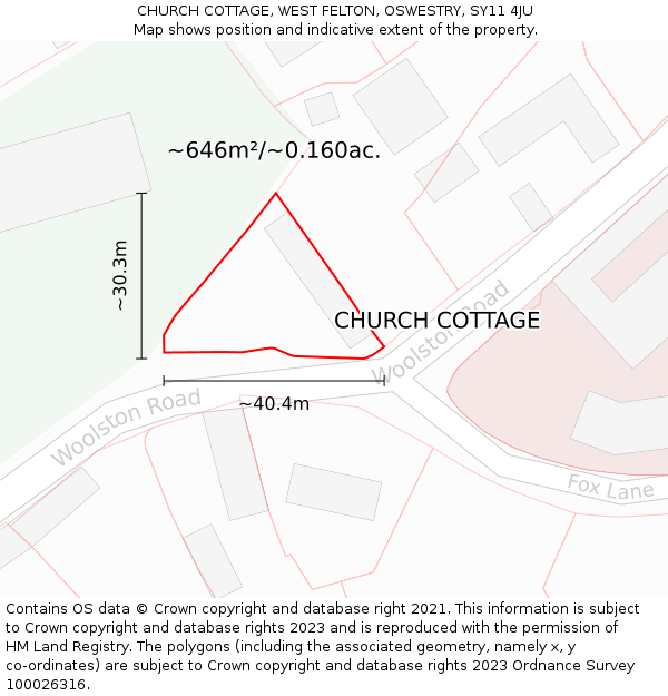 CHURCH COTTAGE, WEST FELTON, OSWESTRY, SY11 4JU: Plot and title map