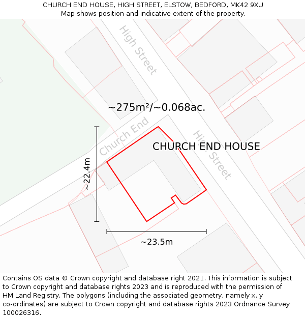 CHURCH END HOUSE, HIGH STREET, ELSTOW, BEDFORD, MK42 9XU: Plot and title map