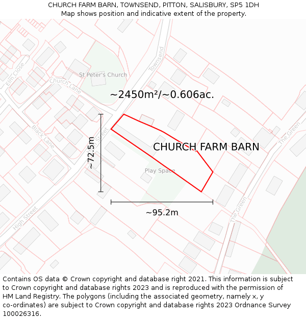 CHURCH FARM BARN, TOWNSEND, PITTON, SALISBURY, SP5 1DH: Plot and title map