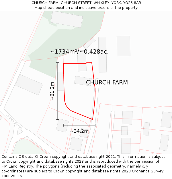 CHURCH FARM, CHURCH STREET, WHIXLEY, YORK, YO26 8AR: Plot and title map