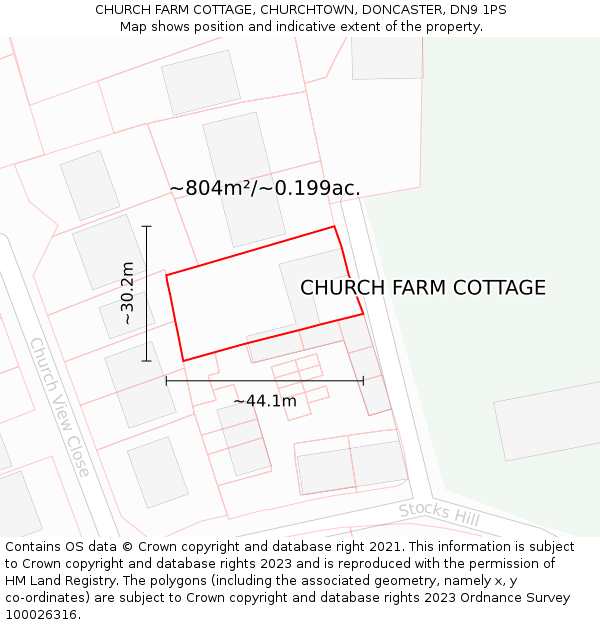 CHURCH FARM COTTAGE, CHURCHTOWN, DONCASTER, DN9 1PS: Plot and title map