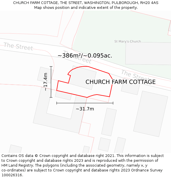 CHURCH FARM COTTAGE, THE STREET, WASHINGTON, PULBOROUGH, RH20 4AS: Plot and title map