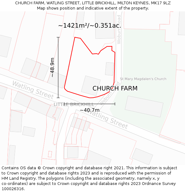 CHURCH FARM, WATLING STREET, LITTLE BRICKHILL, MILTON KEYNES, MK17 9LZ: Plot and title map