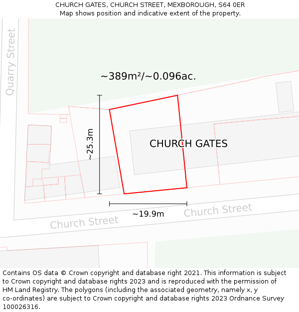 CHURCH GATES, CHURCH STREET, MEXBOROUGH, S64 0ER: Plot and title map