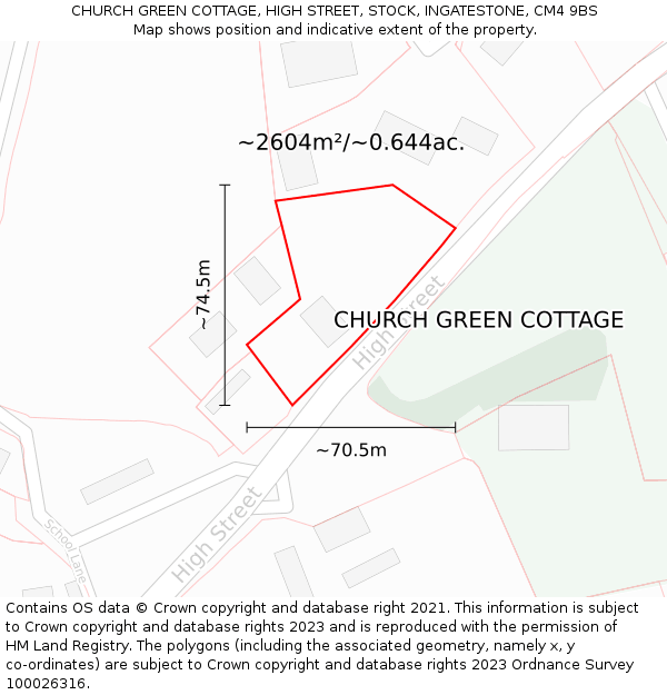 CHURCH GREEN COTTAGE, HIGH STREET, STOCK, INGATESTONE, CM4 9BS: Plot and title map