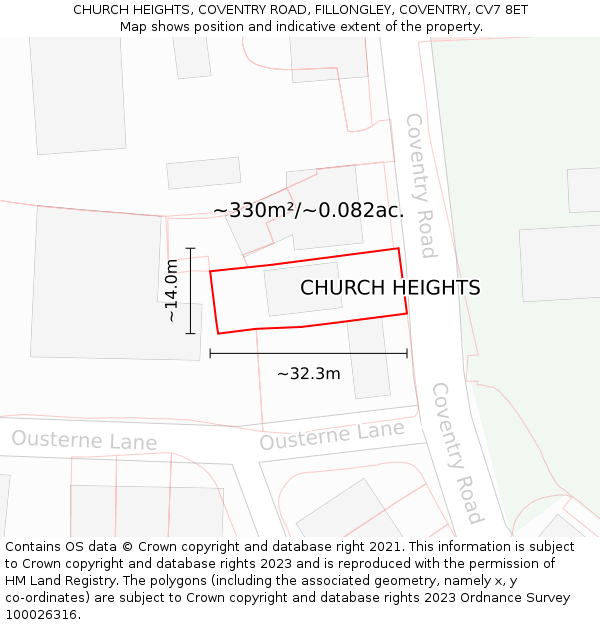 CHURCH HEIGHTS, COVENTRY ROAD, FILLONGLEY, COVENTRY, CV7 8ET: Plot and title map