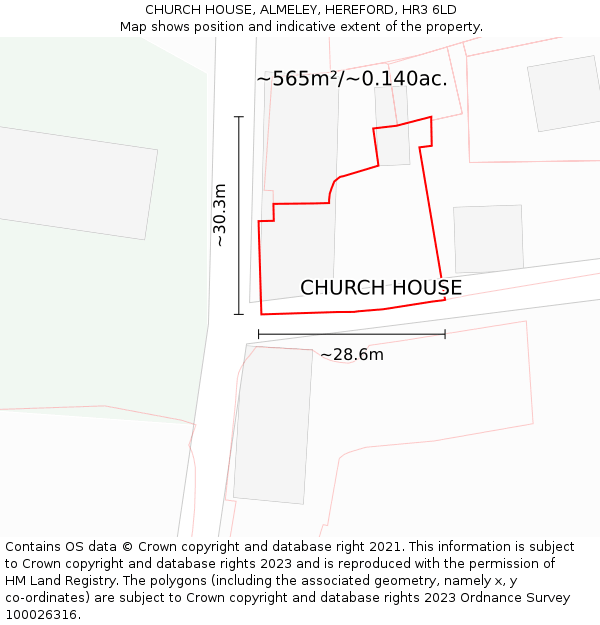 CHURCH HOUSE, ALMELEY, HEREFORD, HR3 6LD: Plot and title map