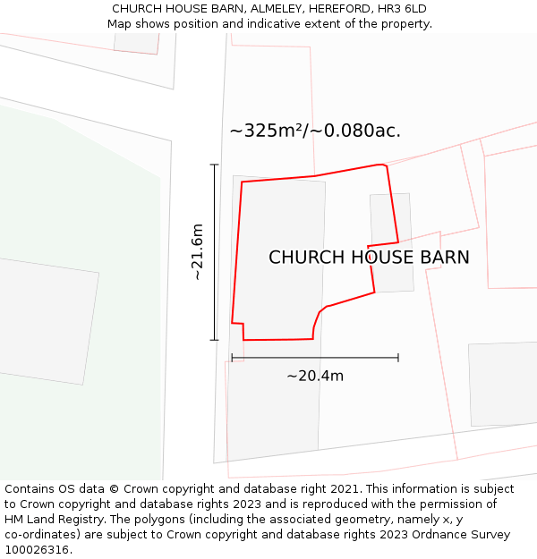 CHURCH HOUSE BARN, ALMELEY, HEREFORD, HR3 6LD: Plot and title map