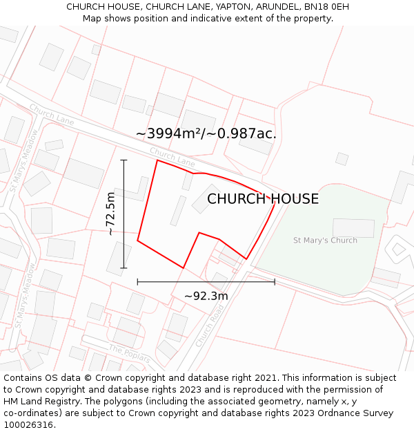 CHURCH HOUSE, CHURCH LANE, YAPTON, ARUNDEL, BN18 0EH: Plot and title map