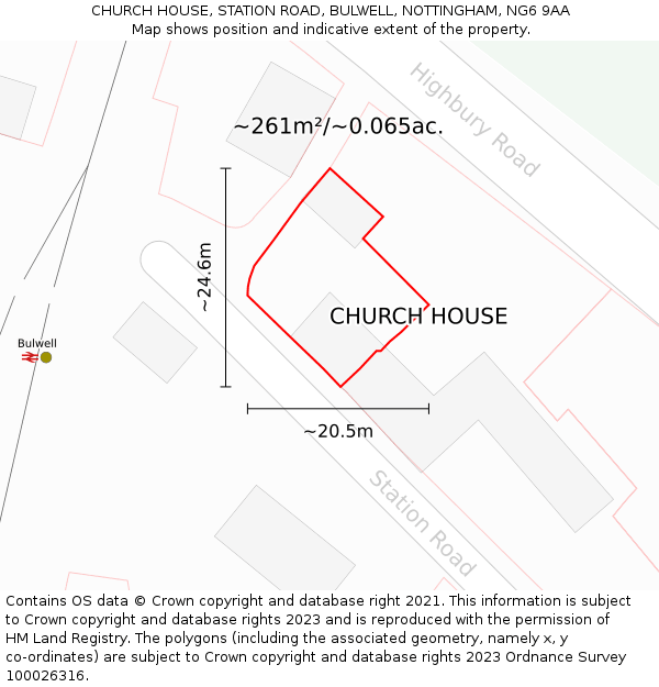 CHURCH HOUSE, STATION ROAD, BULWELL, NOTTINGHAM, NG6 9AA: Plot and title map