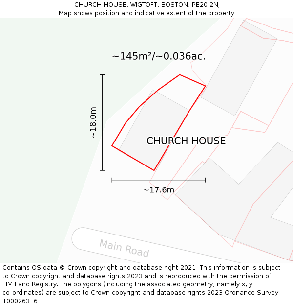CHURCH HOUSE, WIGTOFT, BOSTON, PE20 2NJ: Plot and title map