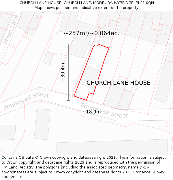 CHURCH LANE HOUSE, CHURCH LANE, MODBURY, IVYBRIDGE, PL21 0QN: Plot and title map
