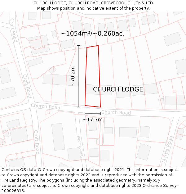 CHURCH LODGE, CHURCH ROAD, CROWBOROUGH, TN6 1ED: Plot and title map