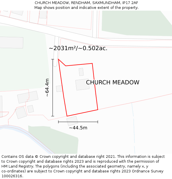 CHURCH MEADOW, RENDHAM, SAXMUNDHAM, IP17 2AF: Plot and title map