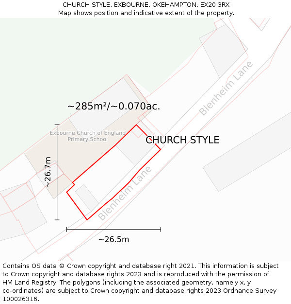 CHURCH STYLE, EXBOURNE, OKEHAMPTON, EX20 3RX: Plot and title map