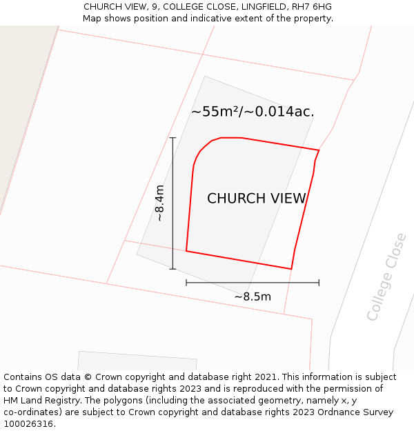 CHURCH VIEW, 9, COLLEGE CLOSE, LINGFIELD, RH7 6HG: Plot and title map