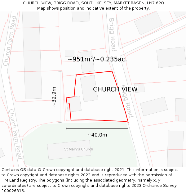 CHURCH VIEW, BRIGG ROAD, SOUTH KELSEY, MARKET RASEN, LN7 6PQ: Plot and title map