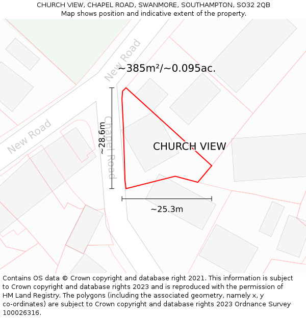 CHURCH VIEW, CHAPEL ROAD, SWANMORE, SOUTHAMPTON, SO32 2QB: Plot and title map