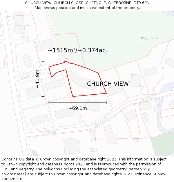 CHURCH VIEW, CHURCH CLOSE, CHETNOLE, SHERBORNE, DT9 6PN: Plot and title map