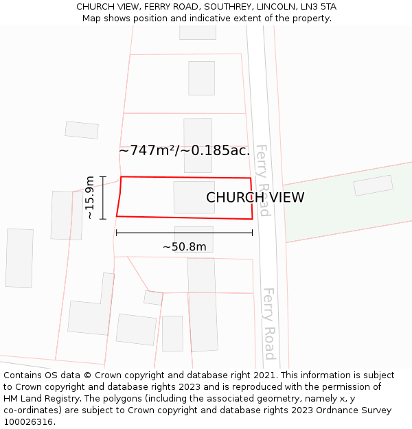 CHURCH VIEW, FERRY ROAD, SOUTHREY, LINCOLN, LN3 5TA: Plot and title map