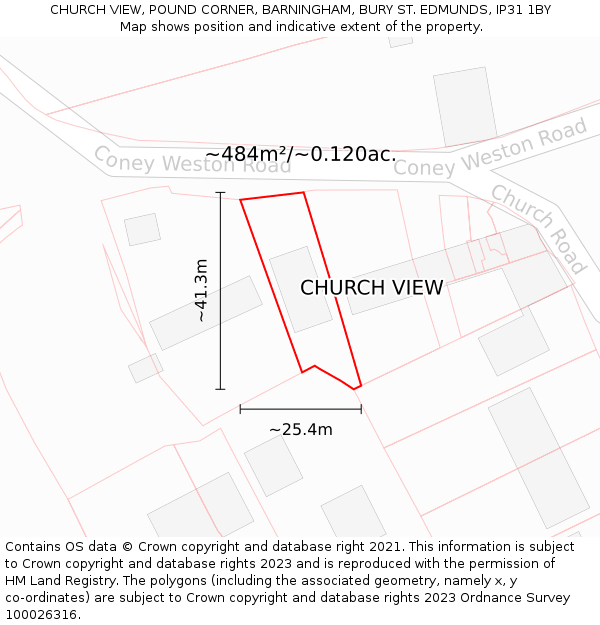 CHURCH VIEW, POUND CORNER, BARNINGHAM, BURY ST. EDMUNDS, IP31 1BY: Plot and title map