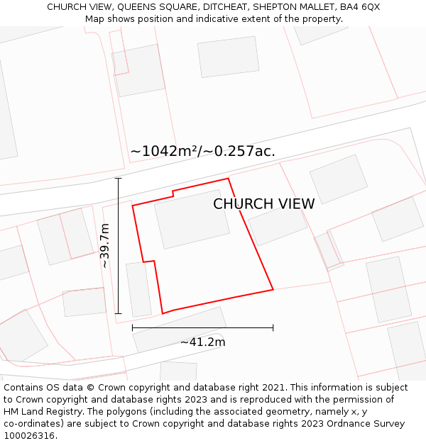 CHURCH VIEW, QUEENS SQUARE, DITCHEAT, SHEPTON MALLET, BA4 6QX: Plot and title map