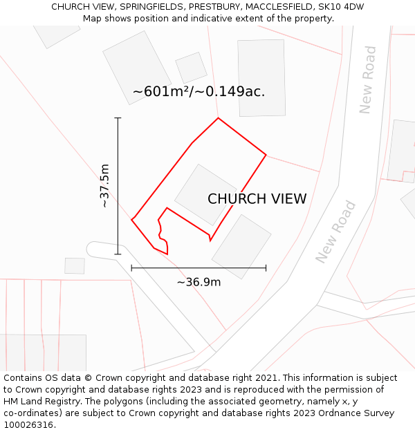 CHURCH VIEW, SPRINGFIELDS, PRESTBURY, MACCLESFIELD, SK10 4DW: Plot and title map
