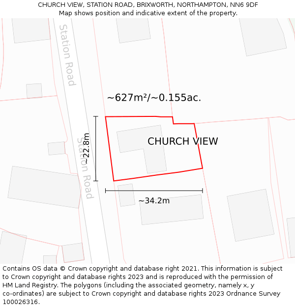 CHURCH VIEW, STATION ROAD, BRIXWORTH, NORTHAMPTON, NN6 9DF: Plot and title map