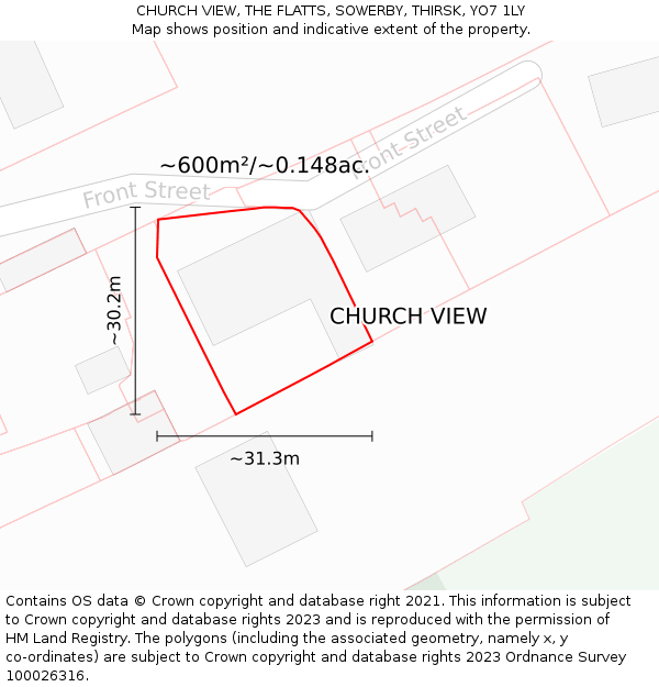 CHURCH VIEW, THE FLATTS, SOWERBY, THIRSK, YO7 1LY: Plot and title map