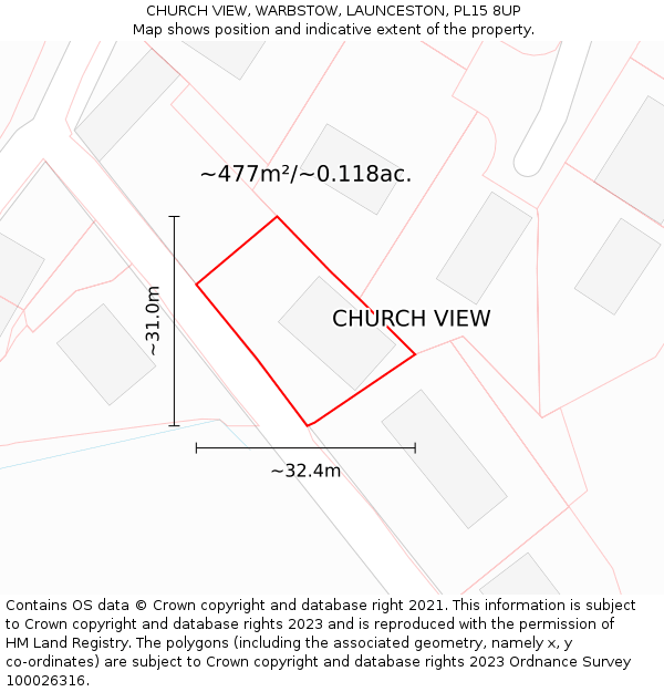 CHURCH VIEW, WARBSTOW, LAUNCESTON, PL15 8UP: Plot and title map