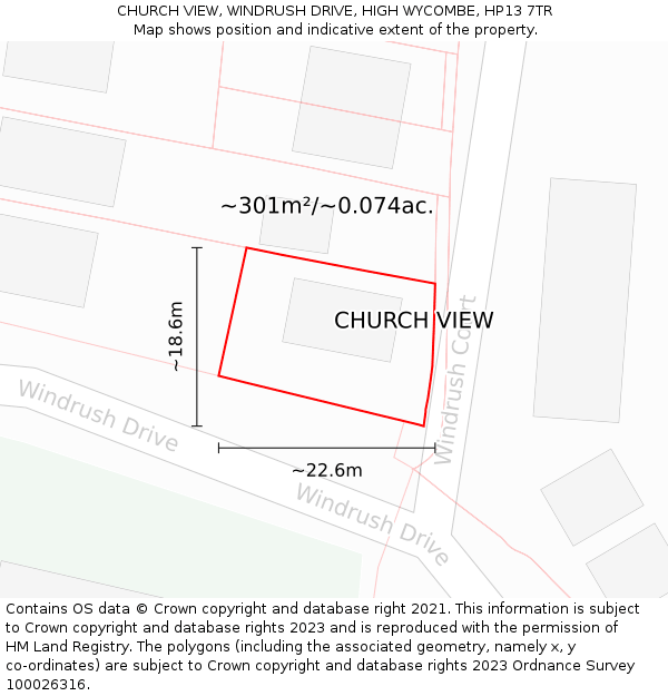CHURCH VIEW, WINDRUSH DRIVE, HIGH WYCOMBE, HP13 7TR: Plot and title map