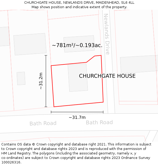 CHURCHGATE HOUSE, NEWLANDS DRIVE, MAIDENHEAD, SL6 4LL: Plot and title map