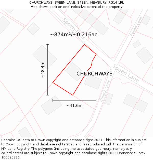 CHURCHWAYS, SPEEN LANE, SPEEN, NEWBURY, RG14 1RL: Plot and title map