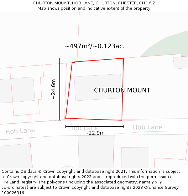 CHURTON MOUNT, HOB LANE, CHURTON, CHESTER, CH3 6JZ: Plot and title map