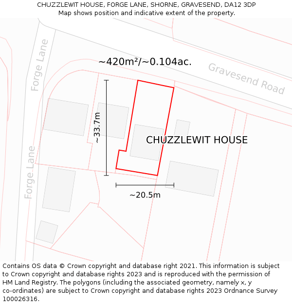 CHUZZLEWIT HOUSE, FORGE LANE, SHORNE, GRAVESEND, DA12 3DP: Plot and title map