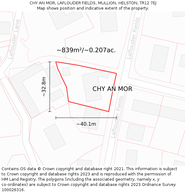 CHY AN MOR, LAFLOUDER FIELDS, MULLION, HELSTON, TR12 7EJ: Plot and title map