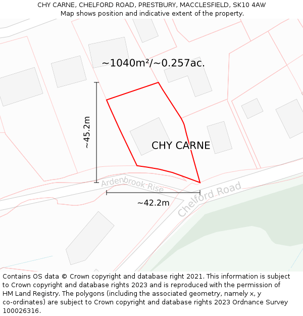 CHY CARNE, CHELFORD ROAD, PRESTBURY, MACCLESFIELD, SK10 4AW: Plot and title map