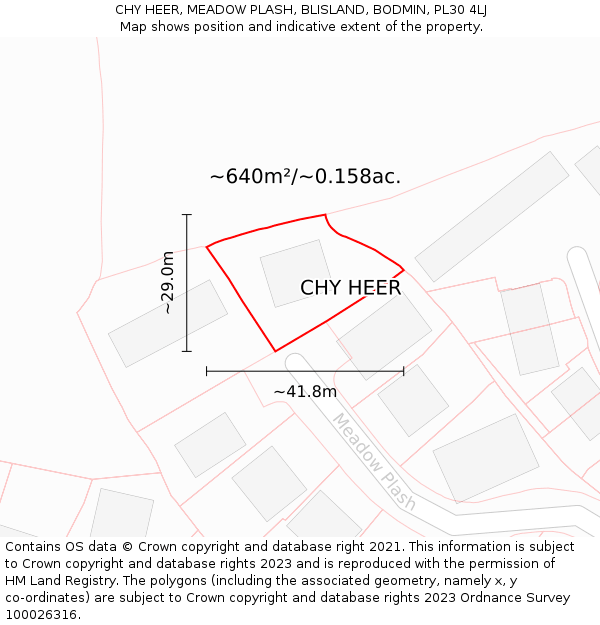 CHY HEER, MEADOW PLASH, BLISLAND, BODMIN, PL30 4LJ: Plot and title map