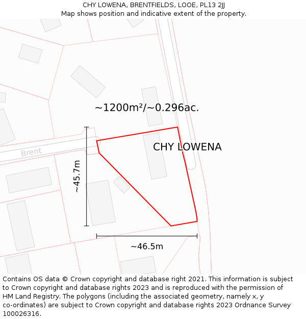 CHY LOWENA, BRENTFIELDS, LOOE, PL13 2JJ: Plot and title map