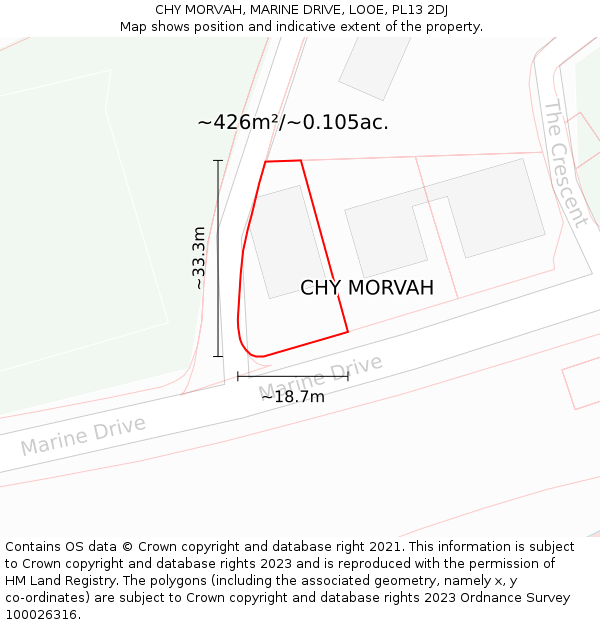 CHY MORVAH, MARINE DRIVE, LOOE, PL13 2DJ: Plot and title map