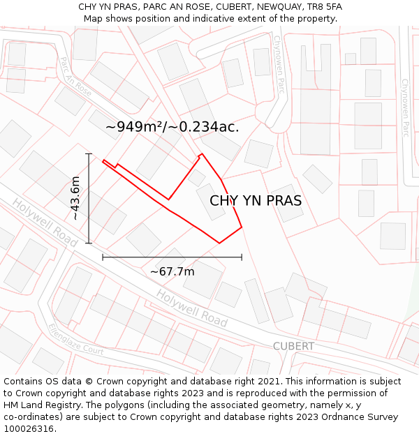 CHY YN PRAS, PARC AN ROSE, CUBERT, NEWQUAY, TR8 5FA: Plot and title map