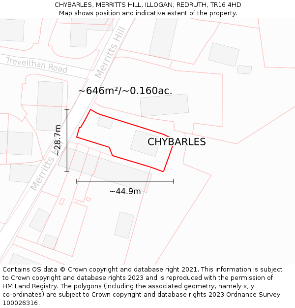 CHYBARLES, MERRITTS HILL, ILLOGAN, REDRUTH, TR16 4HD: Plot and title map