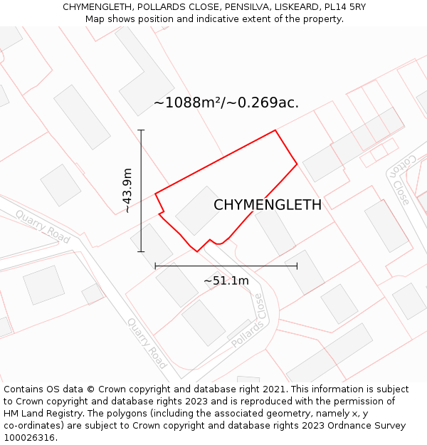 CHYMENGLETH, POLLARDS CLOSE, PENSILVA, LISKEARD, PL14 5RY: Plot and title map