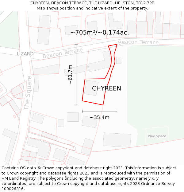 CHYREEN, BEACON TERRACE, THE LIZARD, HELSTON, TR12 7PB: Plot and title map