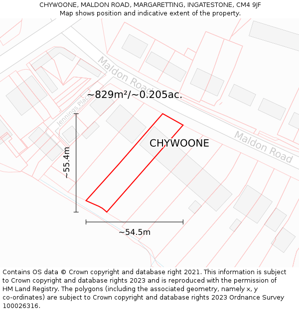 CHYWOONE, MALDON ROAD, MARGARETTING, INGATESTONE, CM4 9JF: Plot and title map