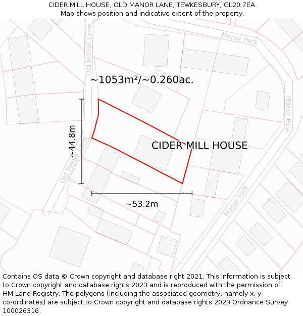 CIDER MILL HOUSE, OLD MANOR LANE, TEWKESBURY, GL20 7EA: Plot and title map