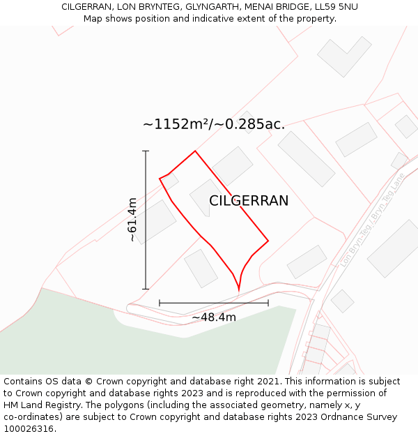 CILGERRAN, LON BRYNTEG, GLYNGARTH, MENAI BRIDGE, LL59 5NU: Plot and title map