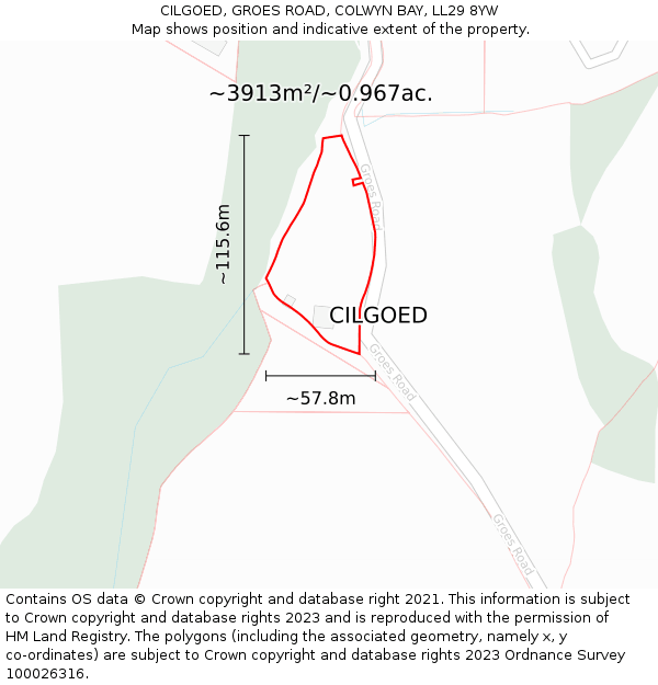 CILGOED, GROES ROAD, COLWYN BAY, LL29 8YW: Plot and title map